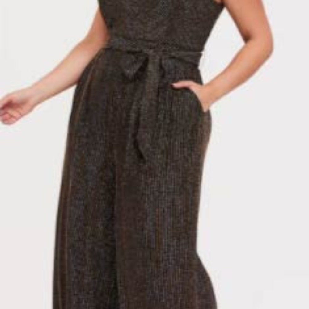 Torrid Size 4 BLACK & GLITTER GOLD STRIPE JUMPSUIT